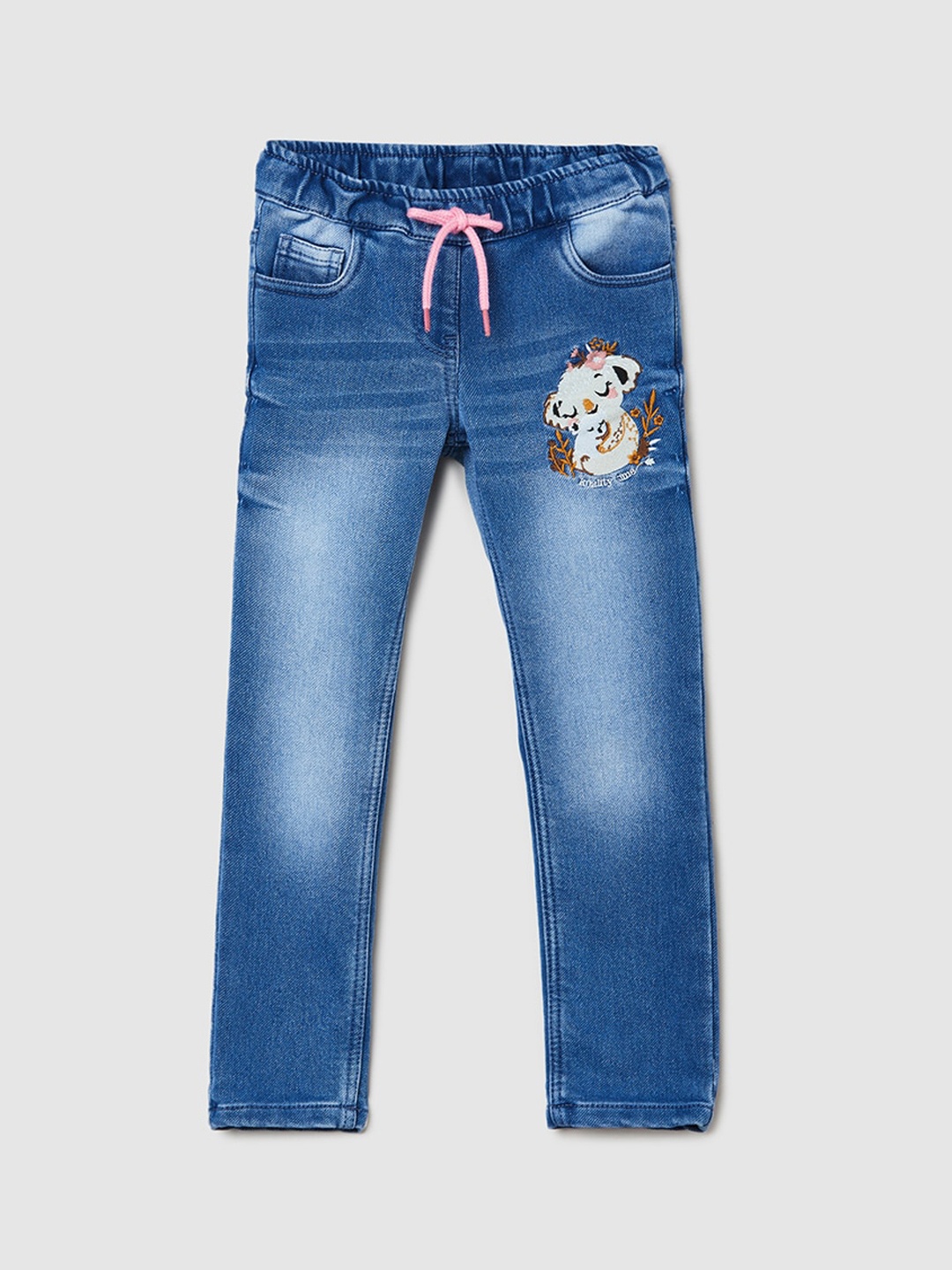 

max Girls Heavy Fade Embroidered Jeans, Blue