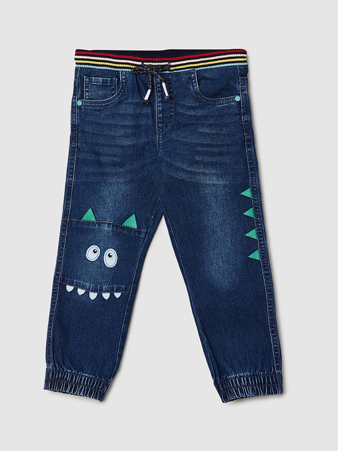

max Boys Mid Rise Clean Look Light Fade Pure Cotton Joggers, Blue