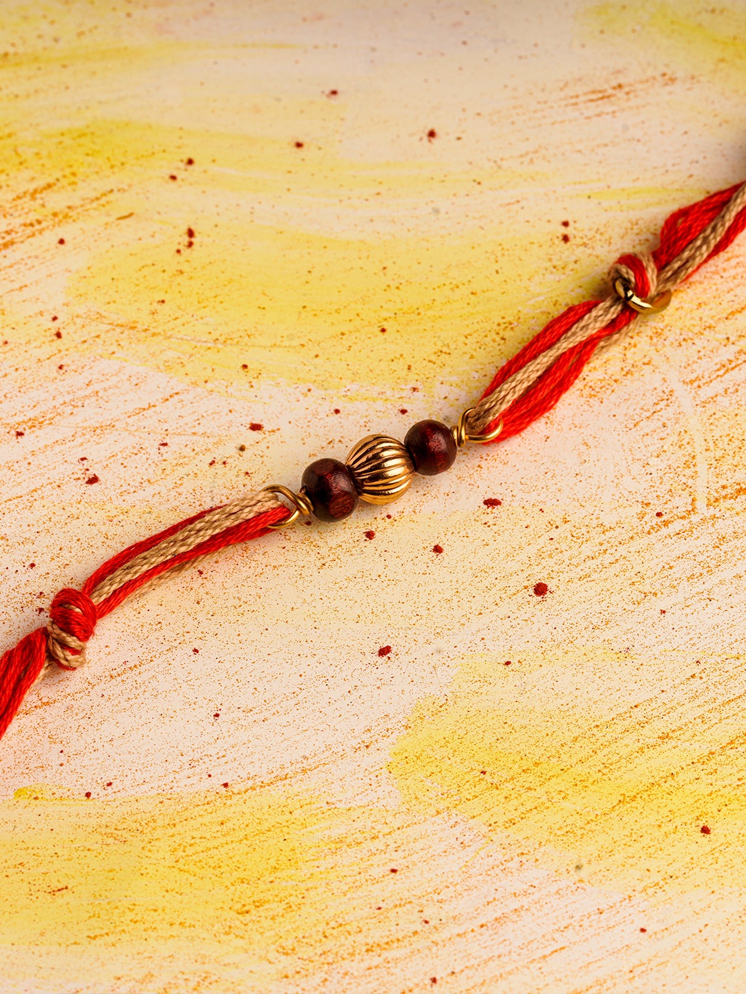 

Suhani Pittie Men 22KT Gold Plated & Chandan Beads Charm Rakhi, Red