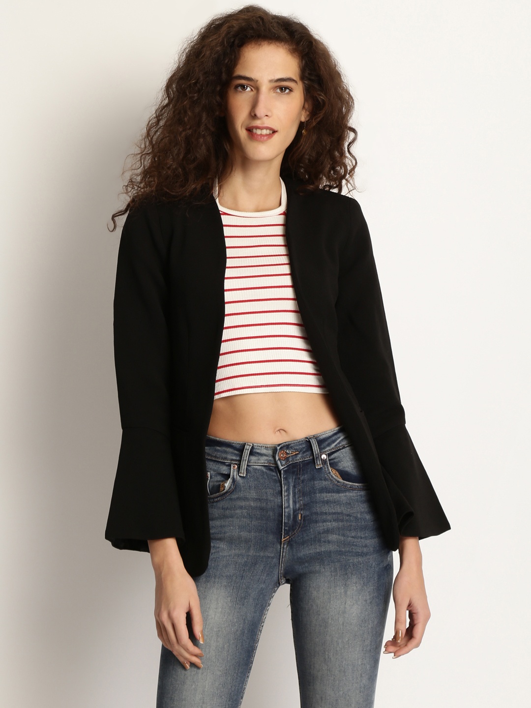 

Marie Claire Women Black Solid Open Front Jacket
