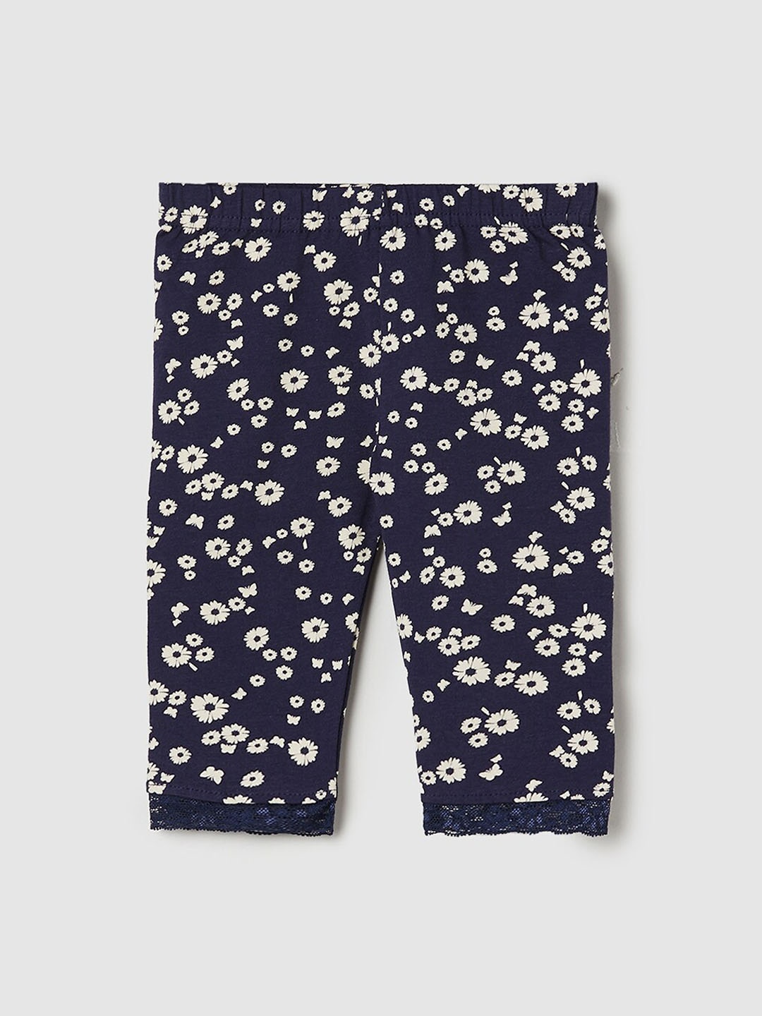 

max Infant Girls Floral Printed Ankle Length Leggings, Navy blue