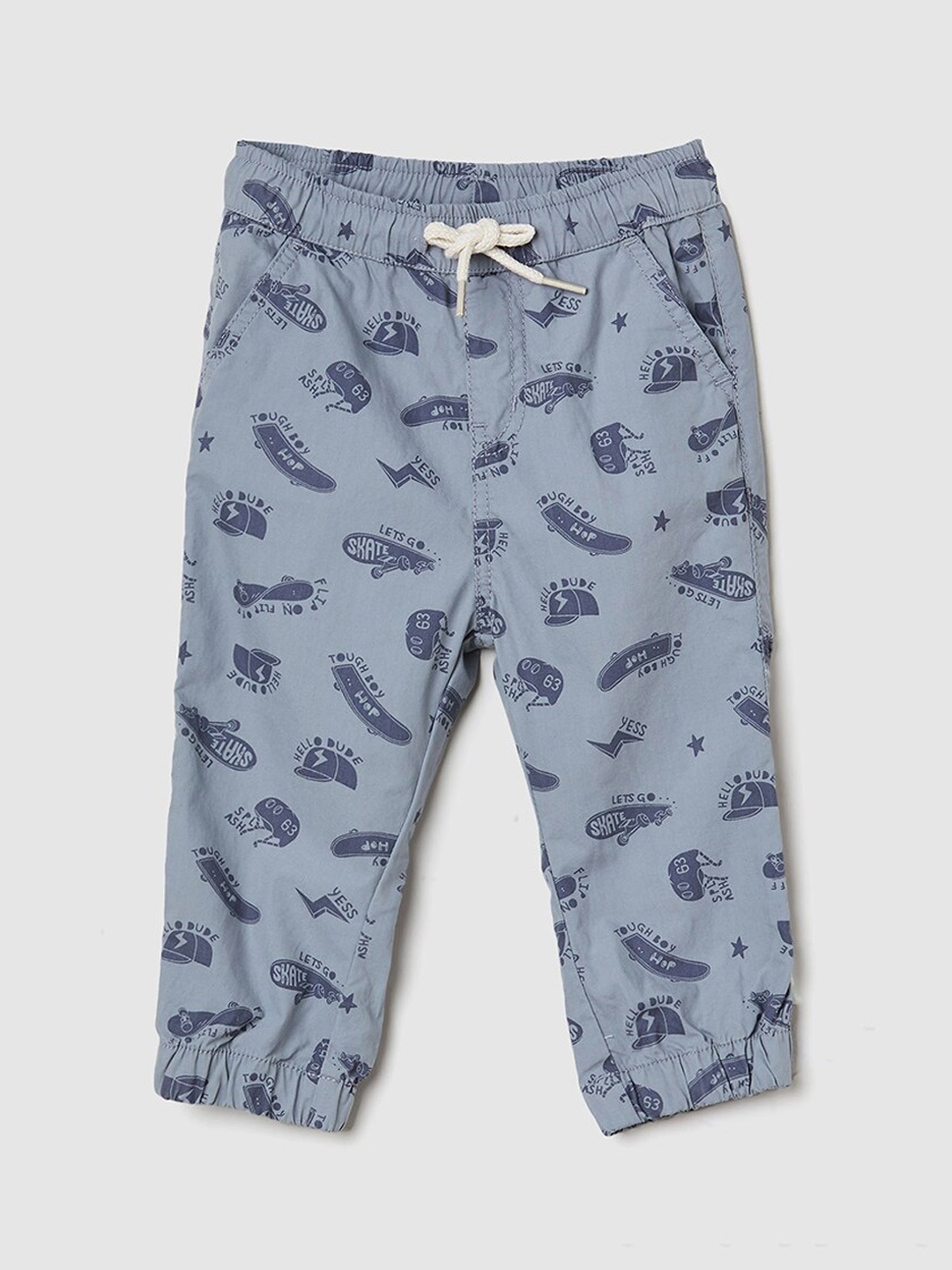 

max Boys Conversational Printed Cotton Joggers, Grey