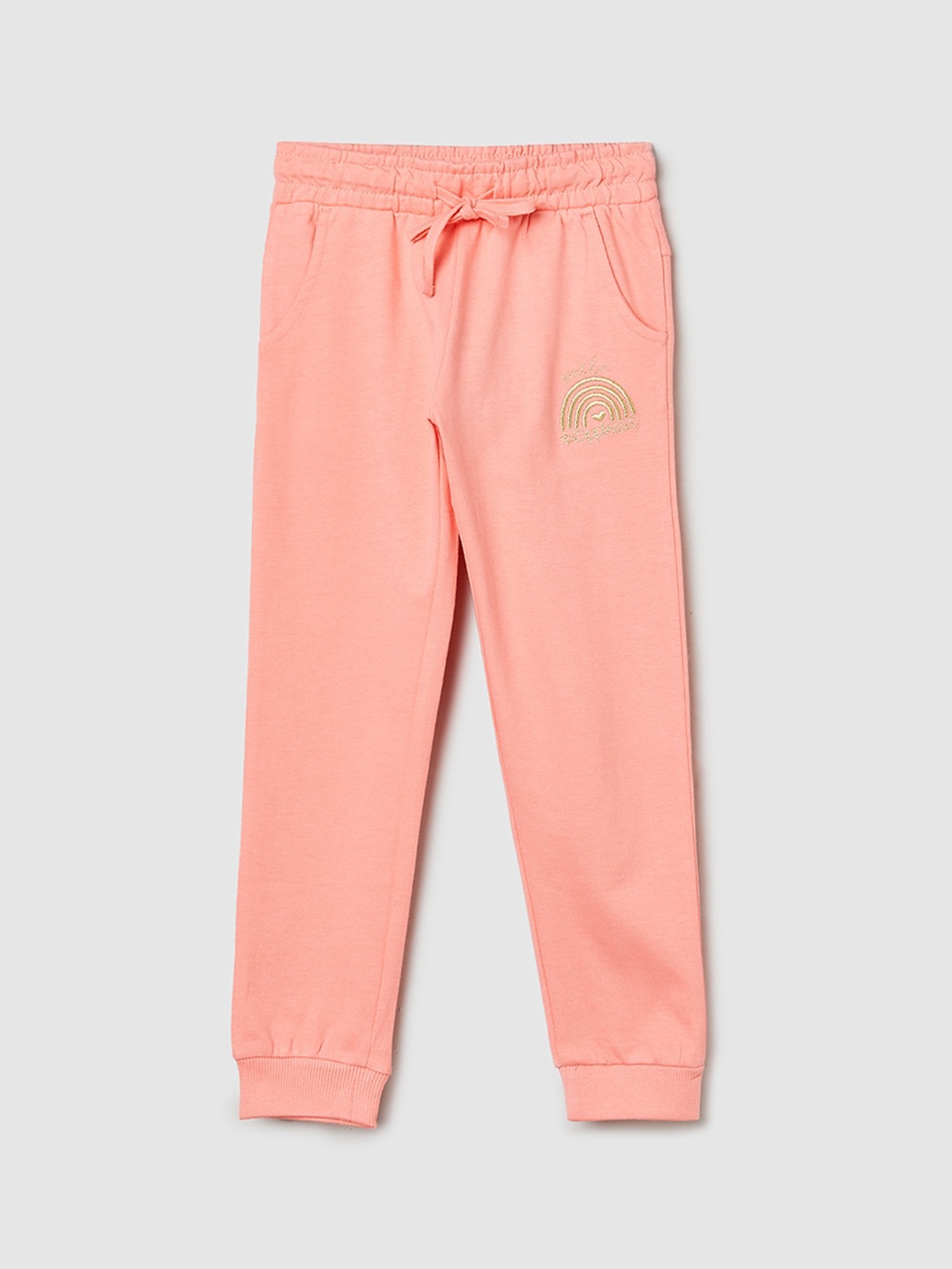 

max Girls Pure Cotton Mid-Rise Joggers, Peach