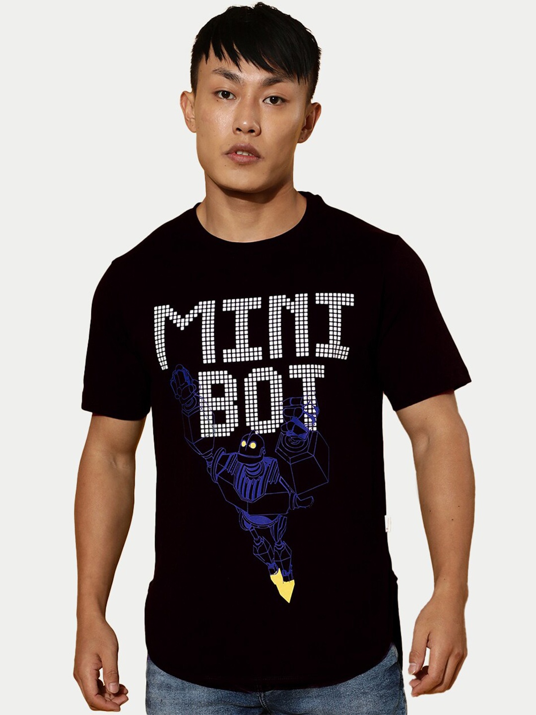 

VEIRDO Black & White Typography Printed Bio Finish Pure Cotton T-shirt