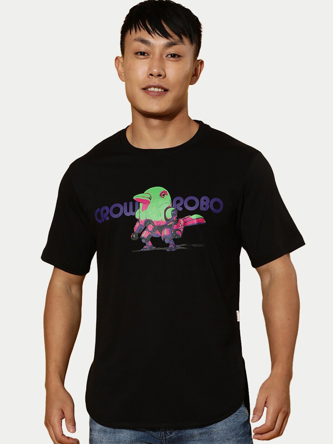 

VEIRDO Black & Purple Graphic Printed Bio Finish Pure Cotton T-shirt