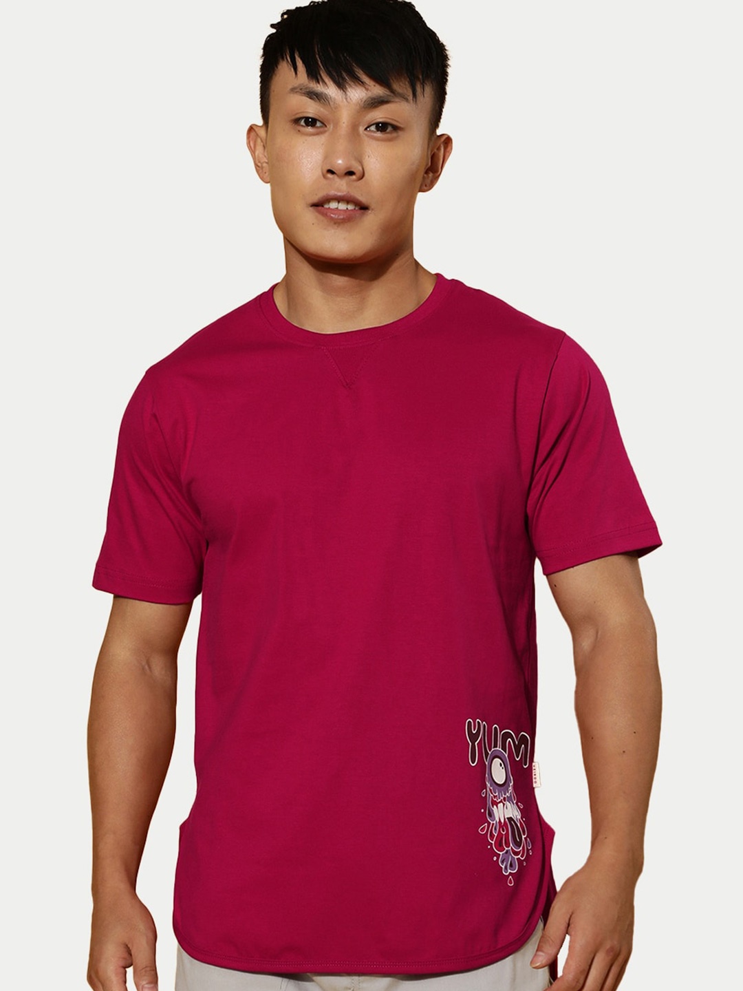 

VEIRDO Magenta Graphic Printed Bio Finish Pure Cotton T-shirt