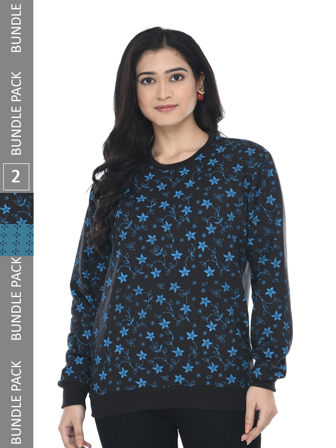 

IndiWeaves Pack of 2 Floral Printed Sweatshirt, Black