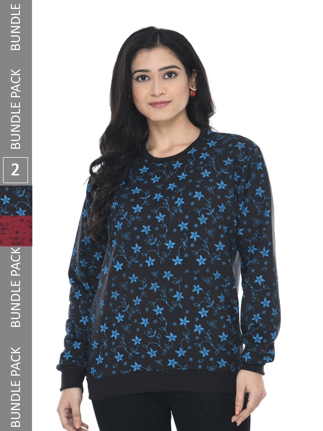 

IndiWeaves Pack of 2 Floral Printed Sweatshirt, Black