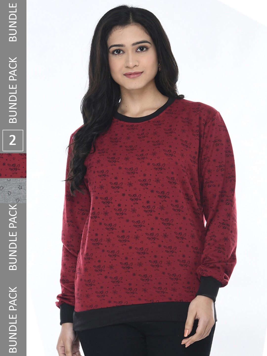 

IndiWeaves Pack Of 2 conversational Printed Pullover Sweatshirt, Maroon
