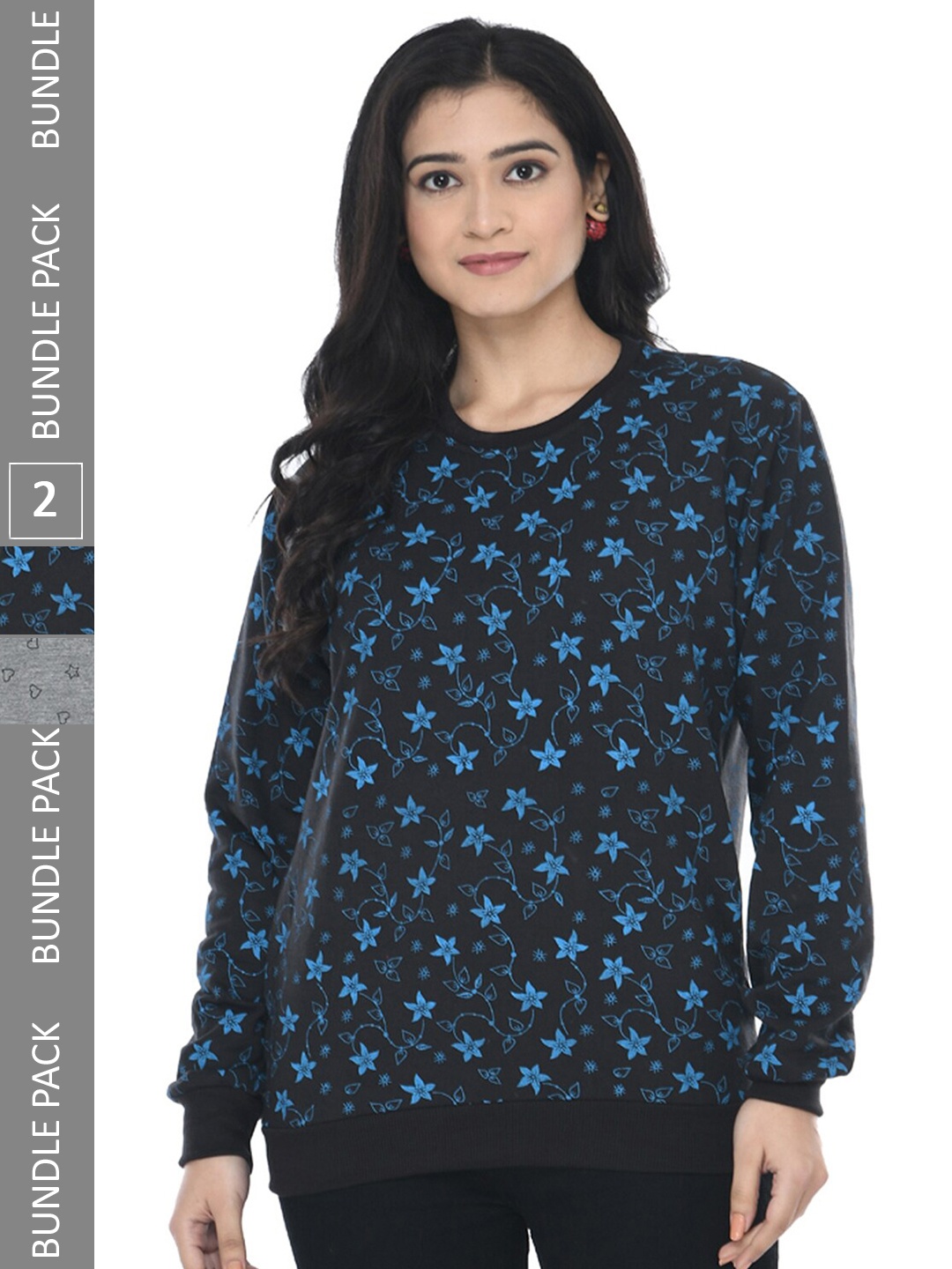 

IndiWeaves Pack Of 2 Conversational Printed Round Neck Sweatshirt, Grey
