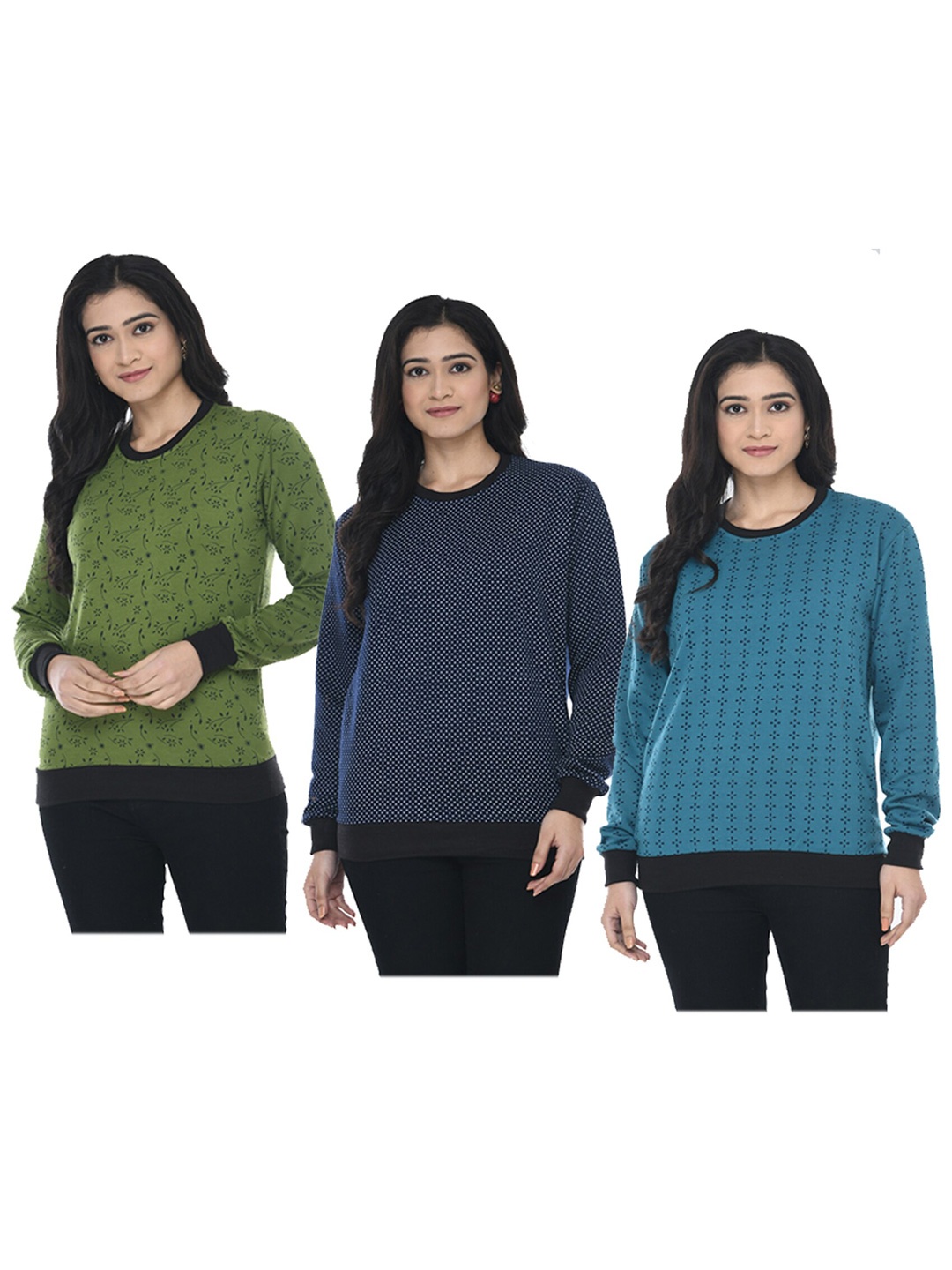 

IndiWeaves Pack Of 3 Conversational Printed Round Neck Pullover, Navy blue