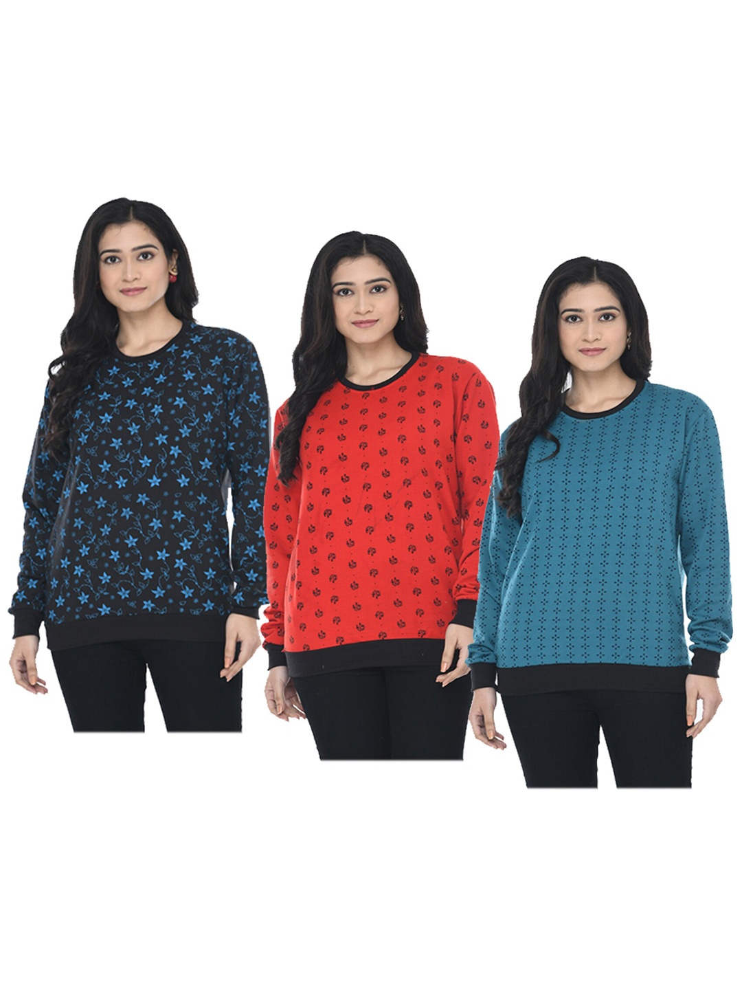 

IndiWeaves Pack Of 3 Conversational Printed Neck Sweatshirt, Navy blue