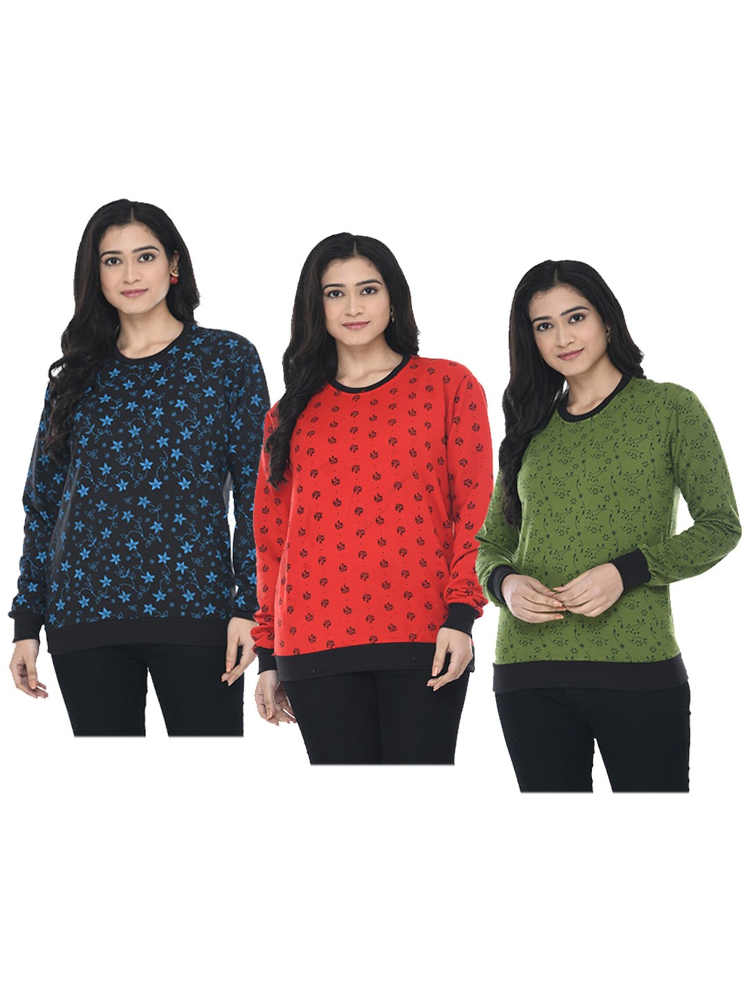 

IndiWeaves Pack Of 3 Conversational Printed Pullover Sweatshirt, Navy blue