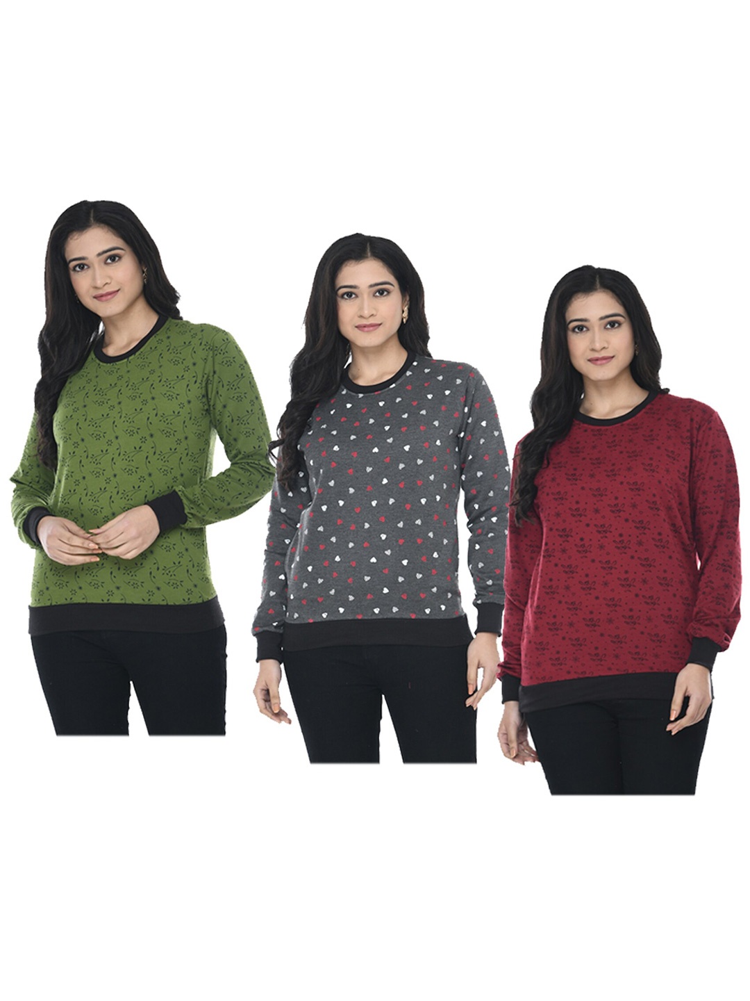 

IndiWeaves Pack Of 3 Conversational Printed Pullover Sweatshirt, Green