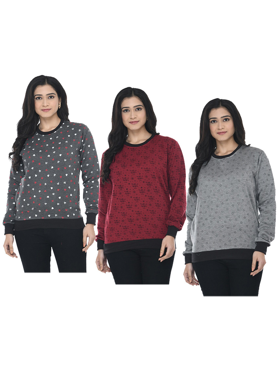 

IndiWeaves Pack Of 3 Conversational Printed Round Neck Pullover, Grey