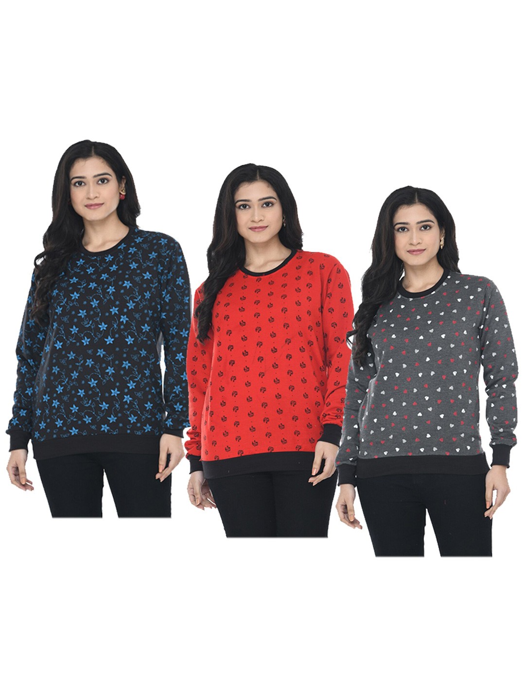 

IndiWeaves Pack Of 3 Conversational Printed Sweatshirt, Navy blue