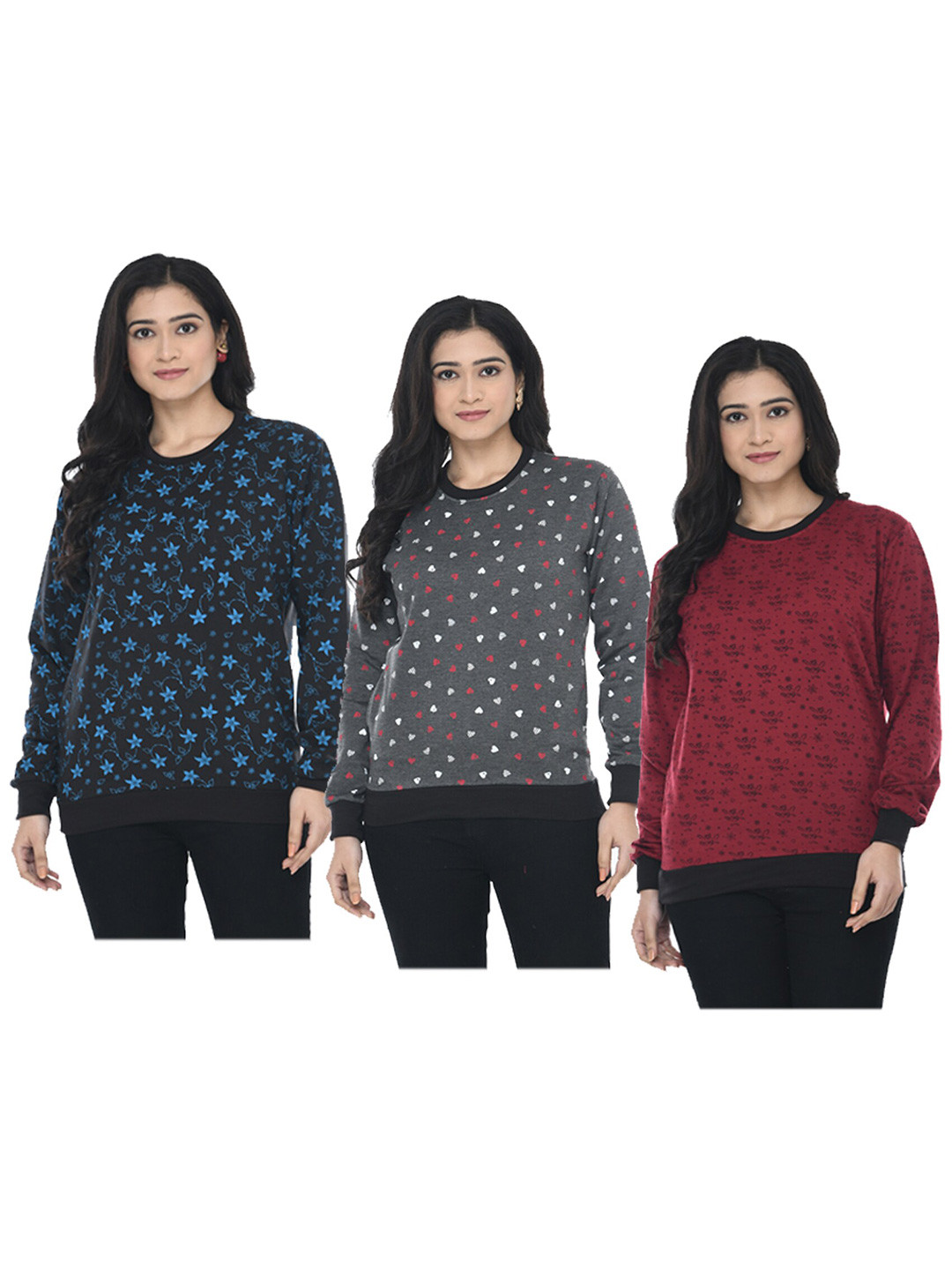

IndiWeaves Pack Of 3 Conversational Printed Neck Sweatshirt, Navy blue