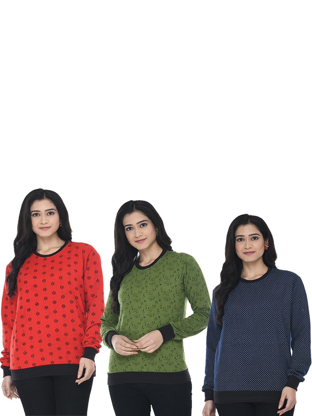 

IndiWeaves Women Pack Of 3 Floral Printed Fleece Sweatshirt, Red