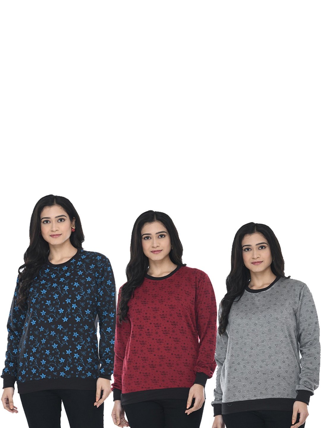 

IndiWeaves Pack Of 3 Conversational Printed Neck Sweatshirt, Grey