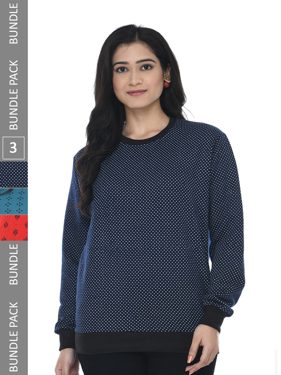 

IndiWeaves Pack of 3 Printed Fleece Warm Sweatshirts, Navy blue