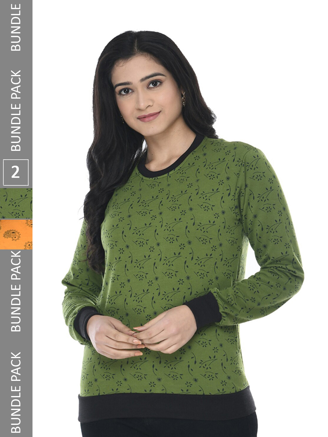 

IndiWeaves Pack of 2 Printed Fleece Warm Sweatshirts, Green