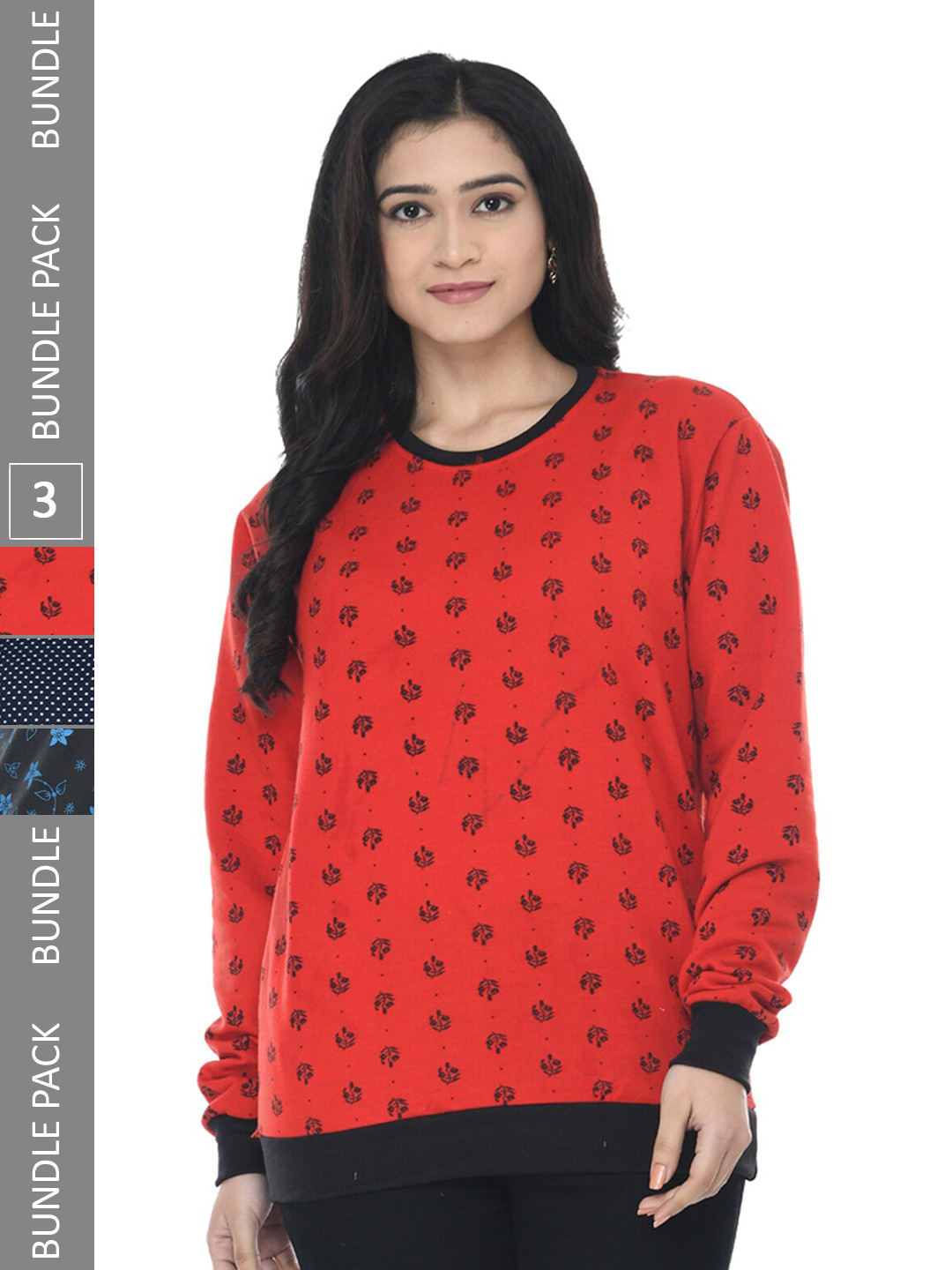 

IndiWeaves Pack of 3 Printed Fleece Warm Sweatshirts, Red