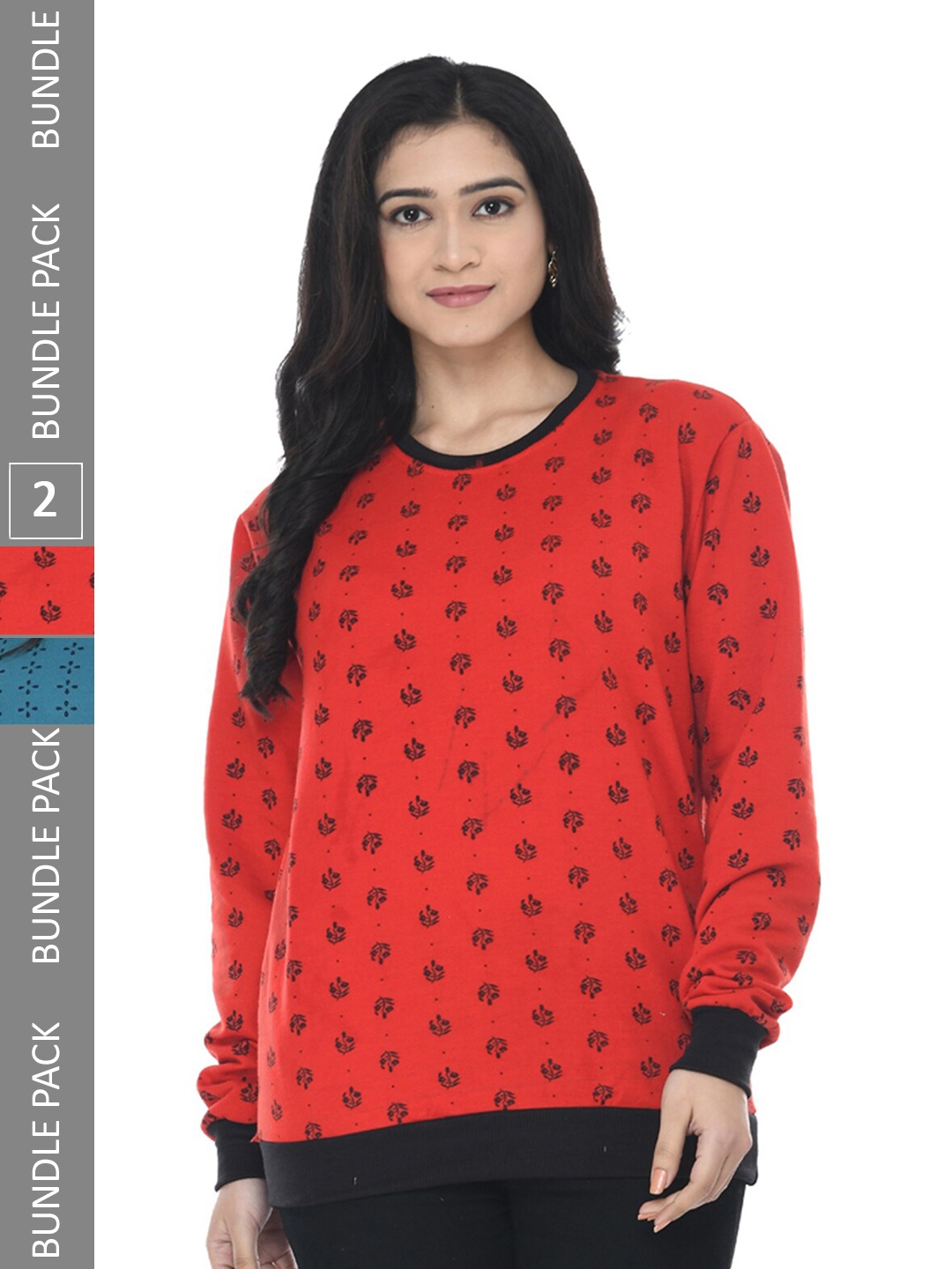 

IndiWeaves Pack of 2 Printed Fleece Warm Sweatshirts, Red