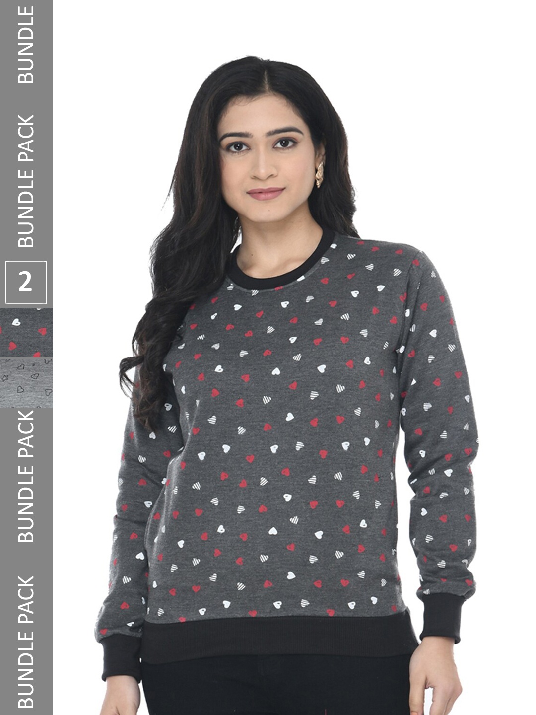 

IndiWeaves Pack of 2 Conversational Printed Fleece Warm Sweatshirts, Grey
