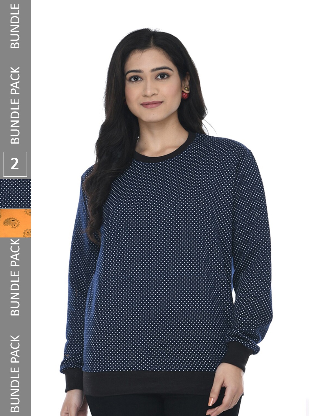 

IndiWeaves Pack of 2 Printed Fleece Warm Sweatshirts, Navy blue