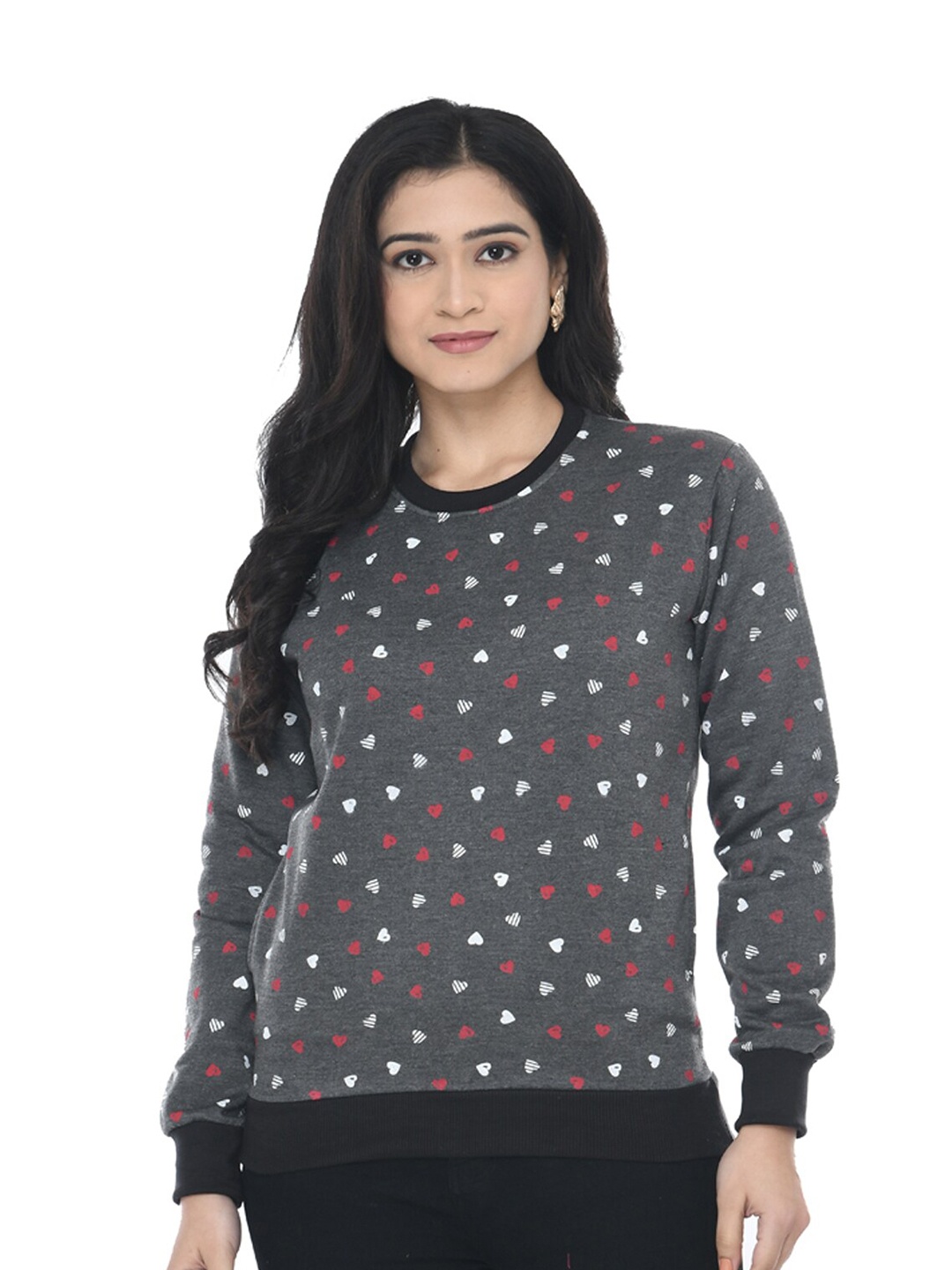 

IndiWeaves Conversational Printed Fleece Warm Sweatshirt, Grey