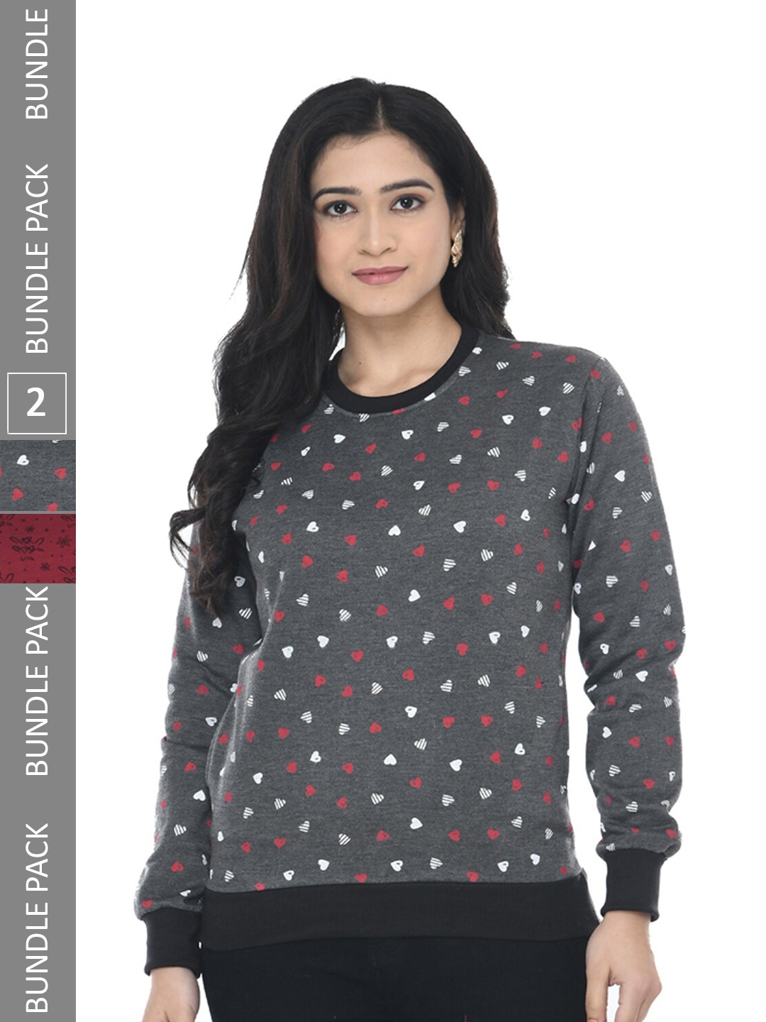

IndiWeaves Pack of 2 Printed Fleece Warm Sweatshirts, Grey