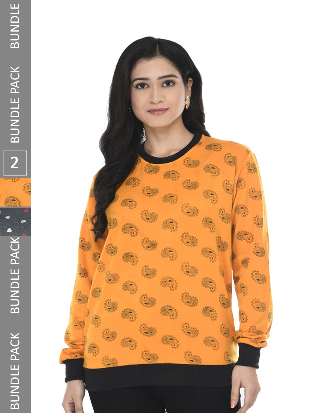 

IndiWeaves Pack of 2 Printed Fleece Warm Sweatshirts, Yellow