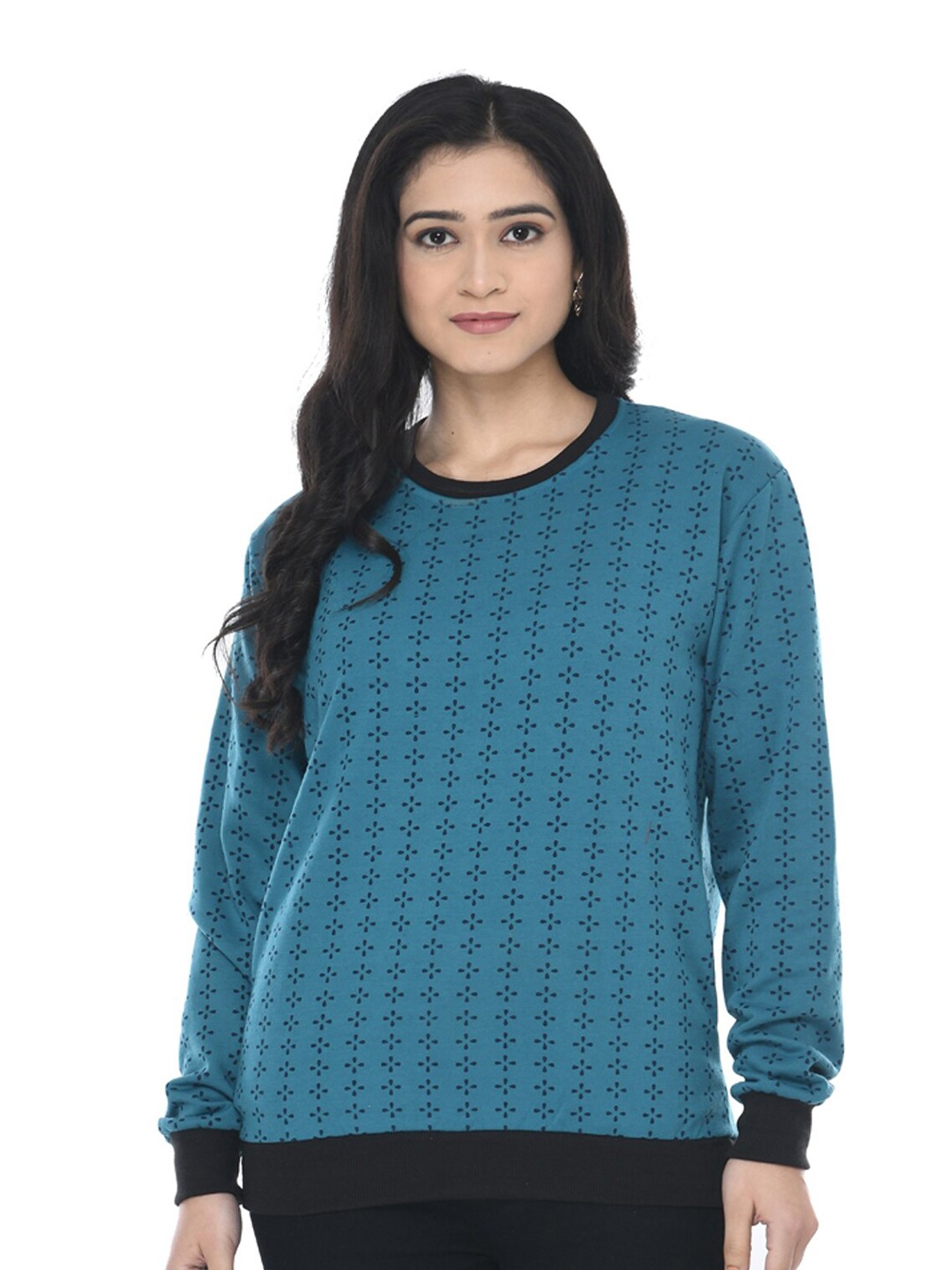

IndiWeaves Geometric Printed Fleece Warm Sweatshirt, Blue