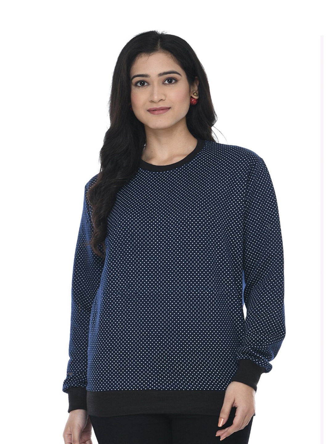 

IndiWeaves Printed Fleece Warm Sweatshirt, Navy blue