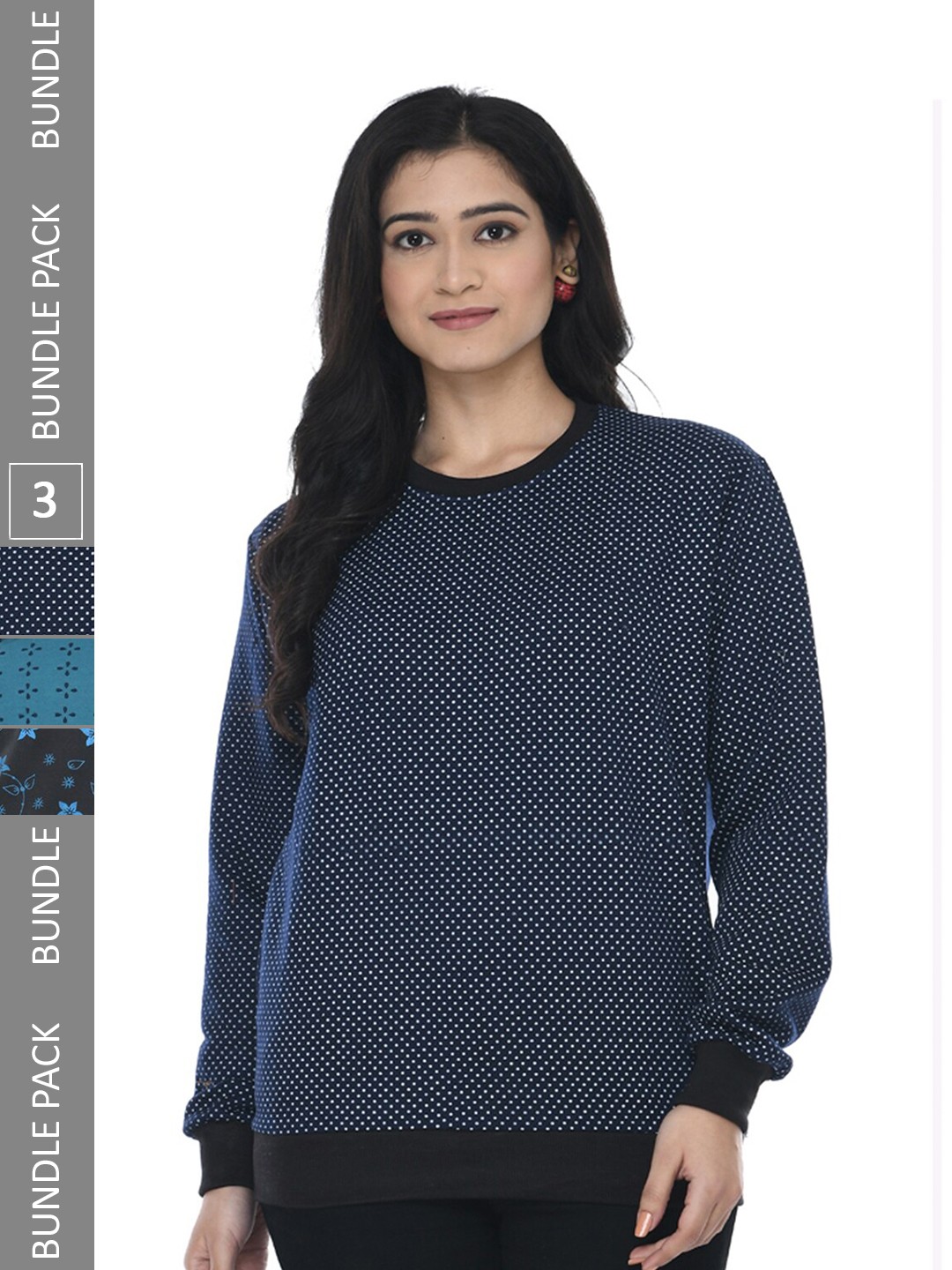 

IndiWeaves Pack of 3 Printed Fleece Warm Sweatshirts, Navy blue