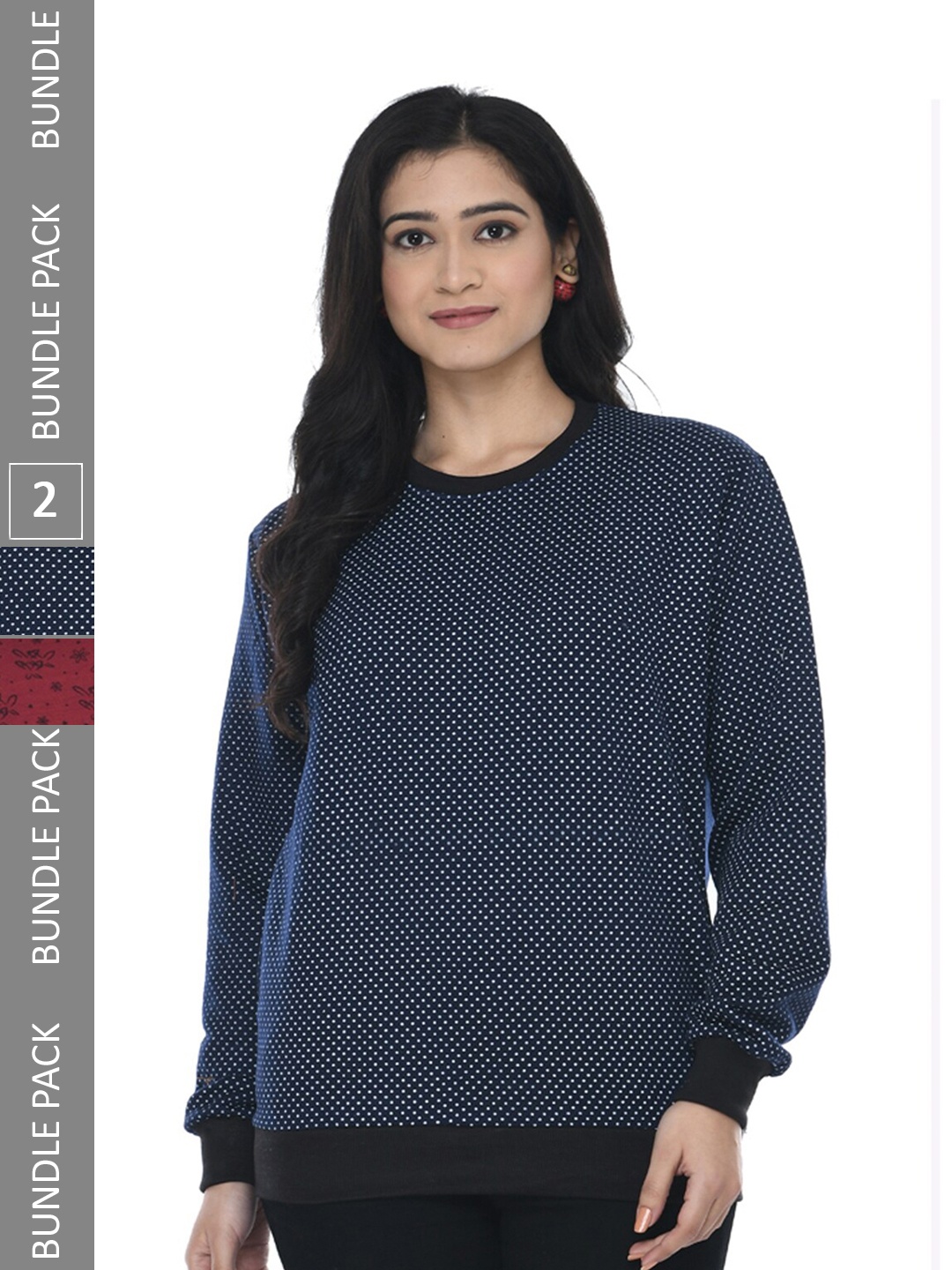 

IndiWeaves Pack of 2 Printed Fleece Warm Sweatshirts, Navy blue