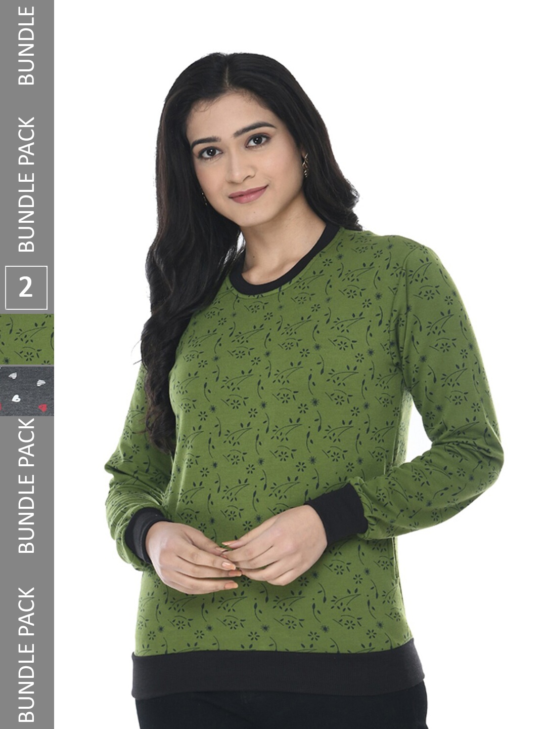 

IndiWeaves Pack of 2 Printed Fleece Warm Sweatshirts, Green