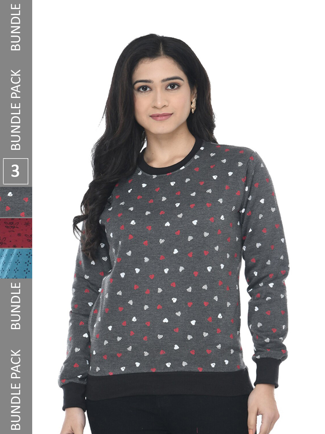 

IndiWeaves Pack of 3 Printed Fleece Warm Sweatshirts, Grey