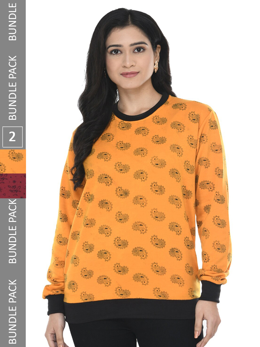 

IndiWeaves Pack Of 2 Printed Fleece Pullover Sweatshirt, Orange