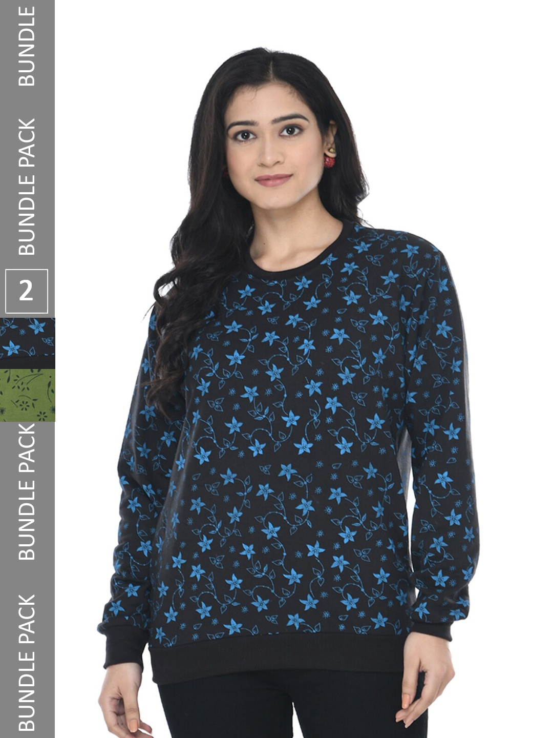 

IndiWeaves Pack Of 2 Printed Fleece Pullover Sweatshirt, Navy blue