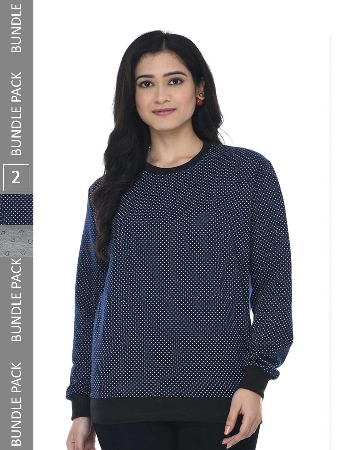 

IndiWeaves Pack Of 2 Printed Fleece Pullover Sweatshirt, Navy blue