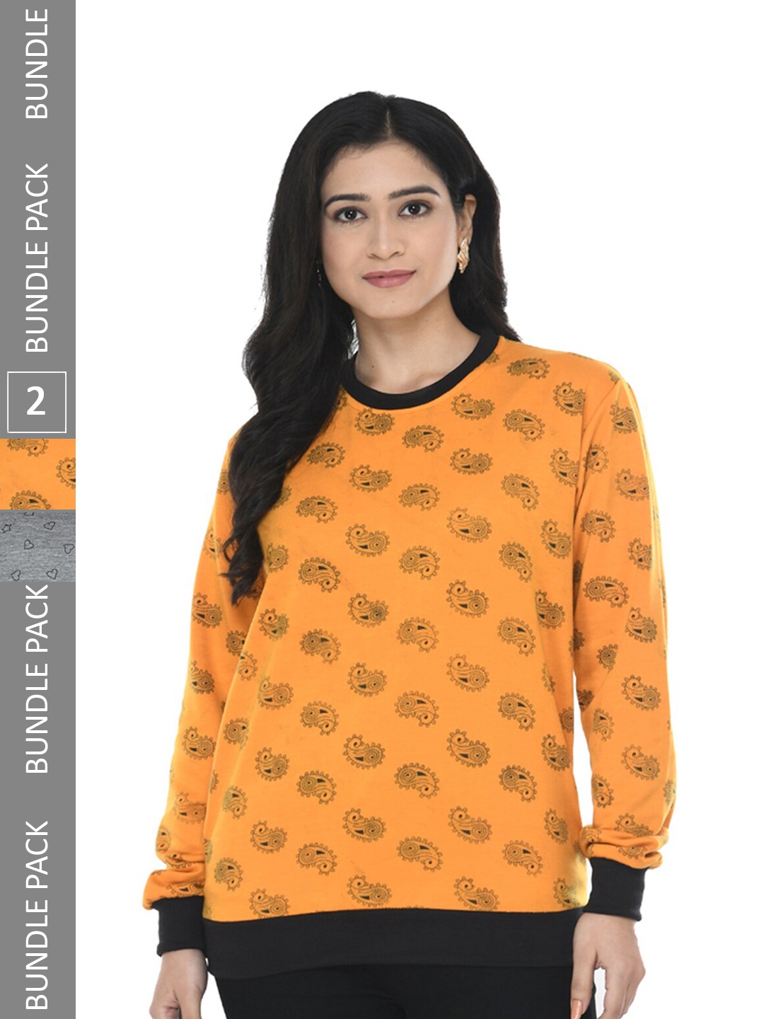 

IndiWeaves Pack Of 2 Printed Fleece Pullover Sweatshirt, Mustard