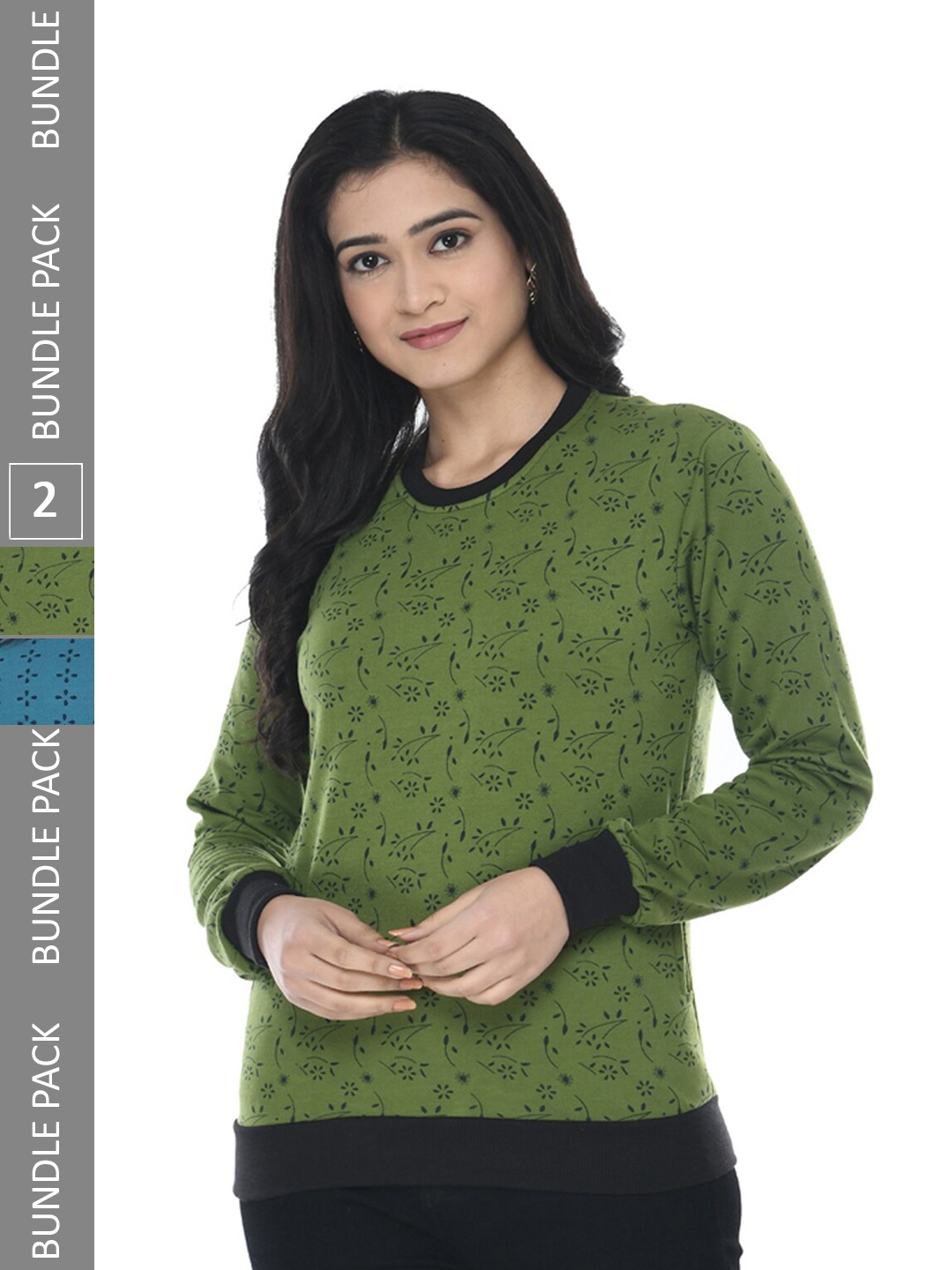 

IndiWeaves Pack Of 2 Printed Fleece Pullover Sweatshirt, Olive