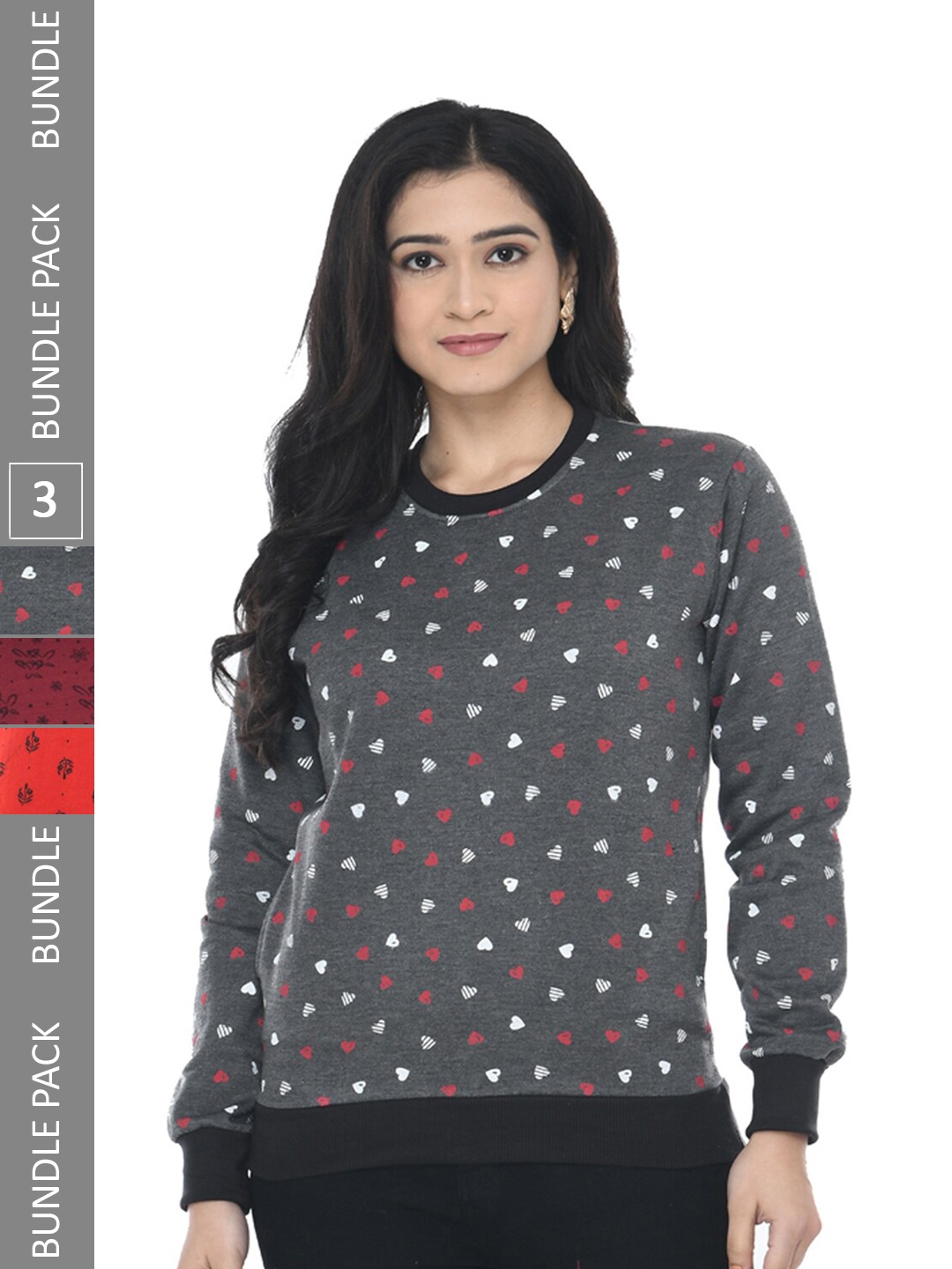 

IndiWeaves Pack Of 3 Conversational Printed Pullover Sweatshirt, Grey
