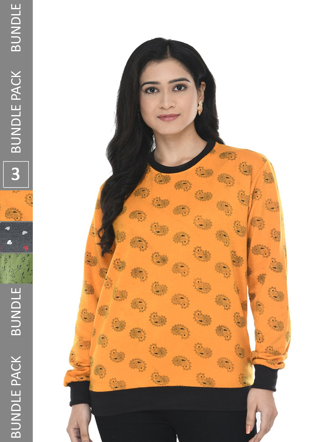 

IndiWeaves Pack Of 3 Conversational Printed Pullover Sweatshirt, Yellow