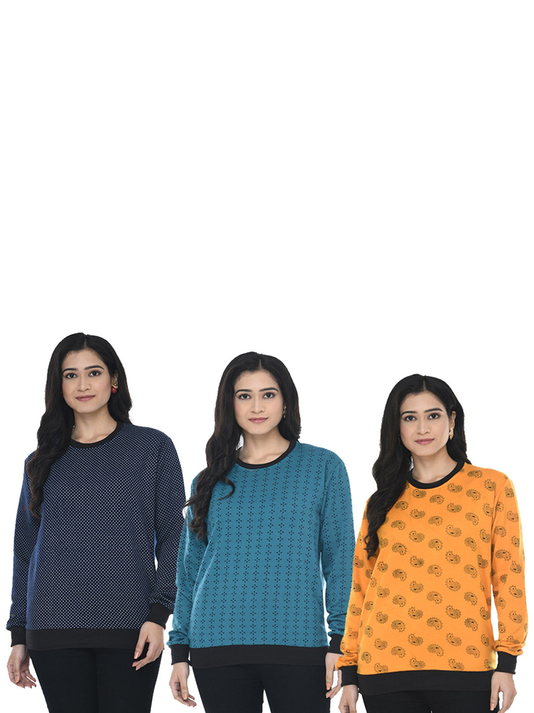 

IndiWeaves Women Pack Of 3 Floral Printed Fleece Sweatshirt, Blue