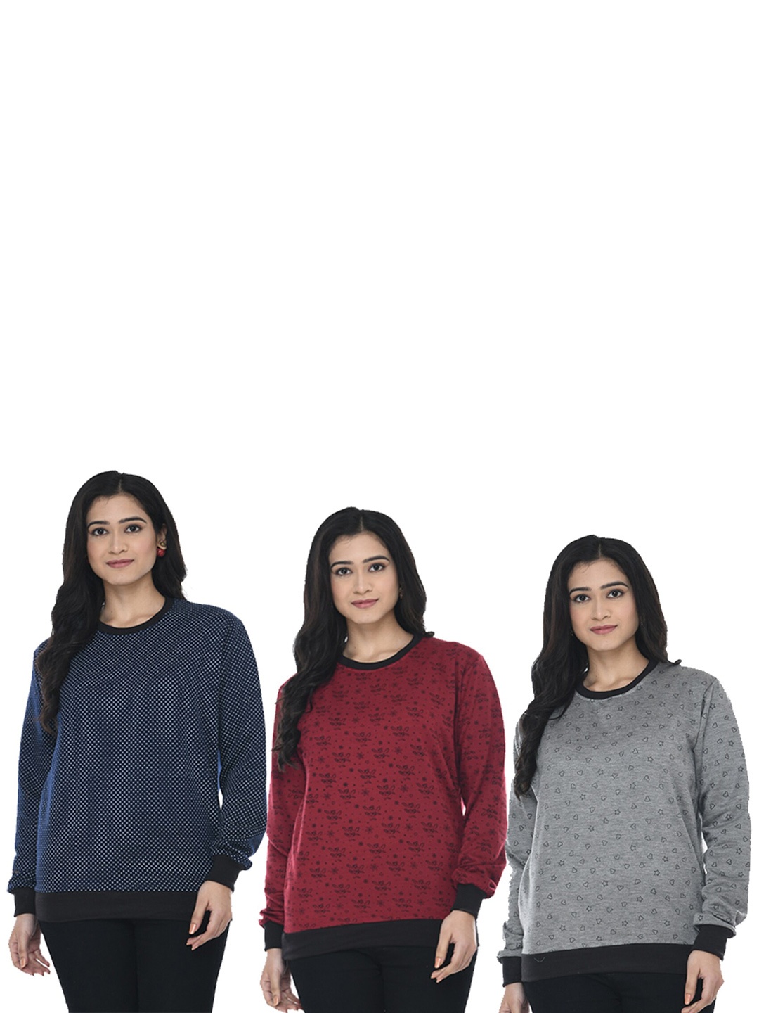 

IndiWeaves Pack Of 3 Conversational Printed Pullover Sweatshirt, Navy blue