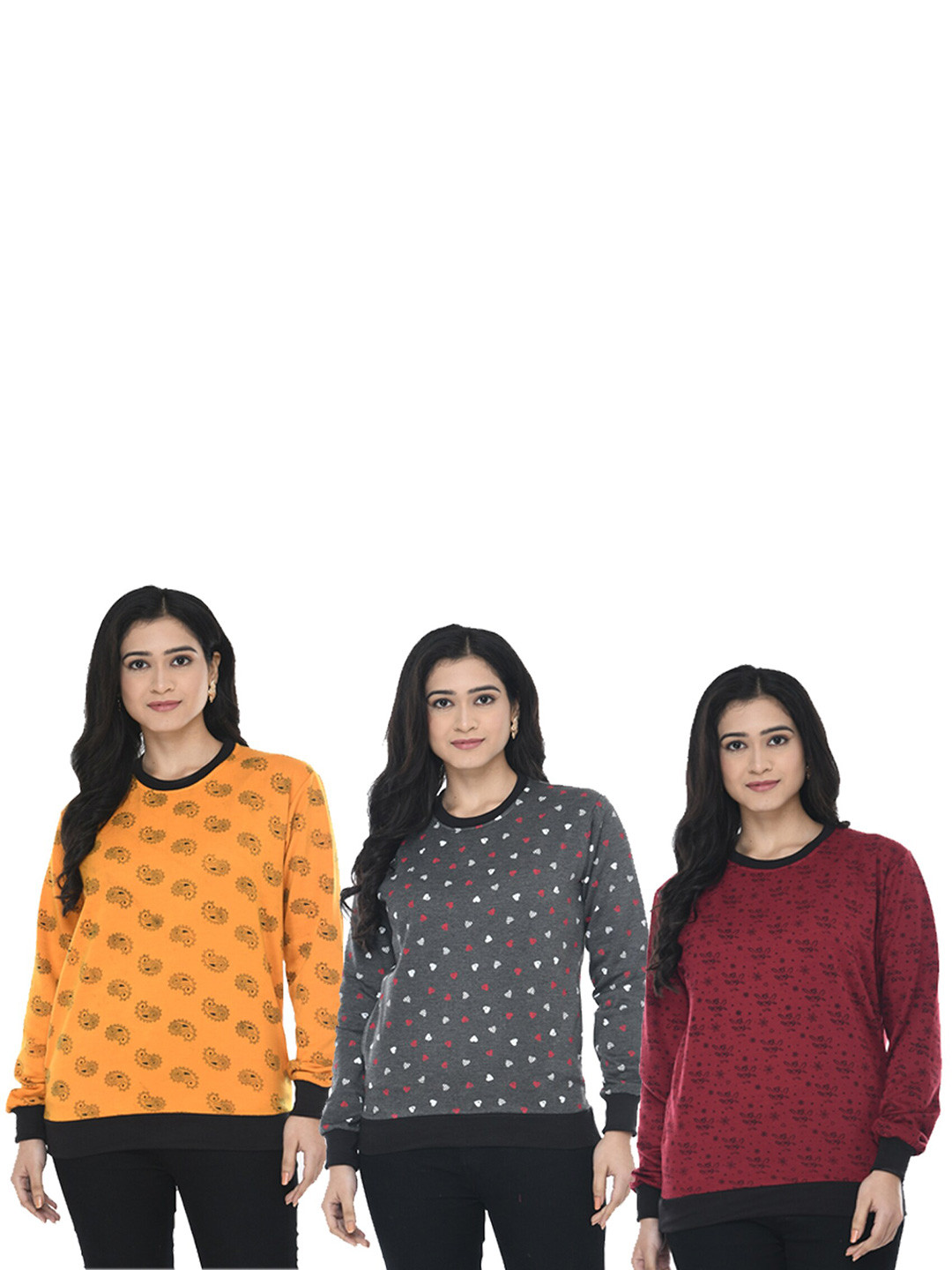 

IndiWeaves Pack Of 3 Conversational Printed Neck Sweatshirt, Yellow