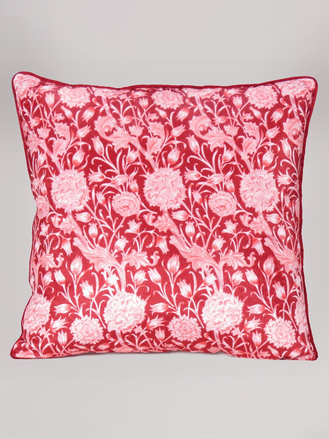 

OUSSUM Red & White Floral Printed Velvet Square Cushion Cover