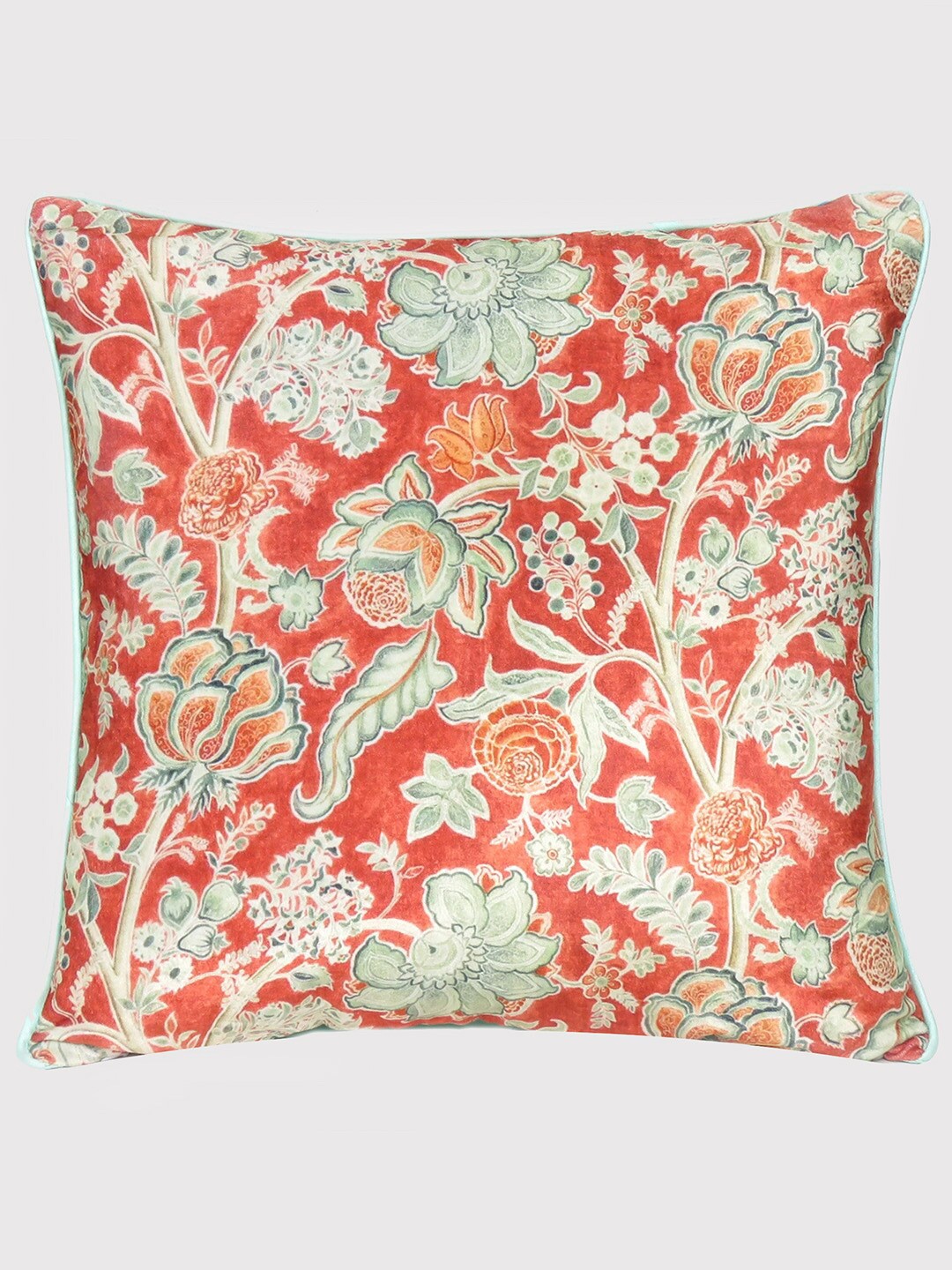 

OUSSUM Red & Cream-Coloured Floral Printed Velvet Square Cushion Cover